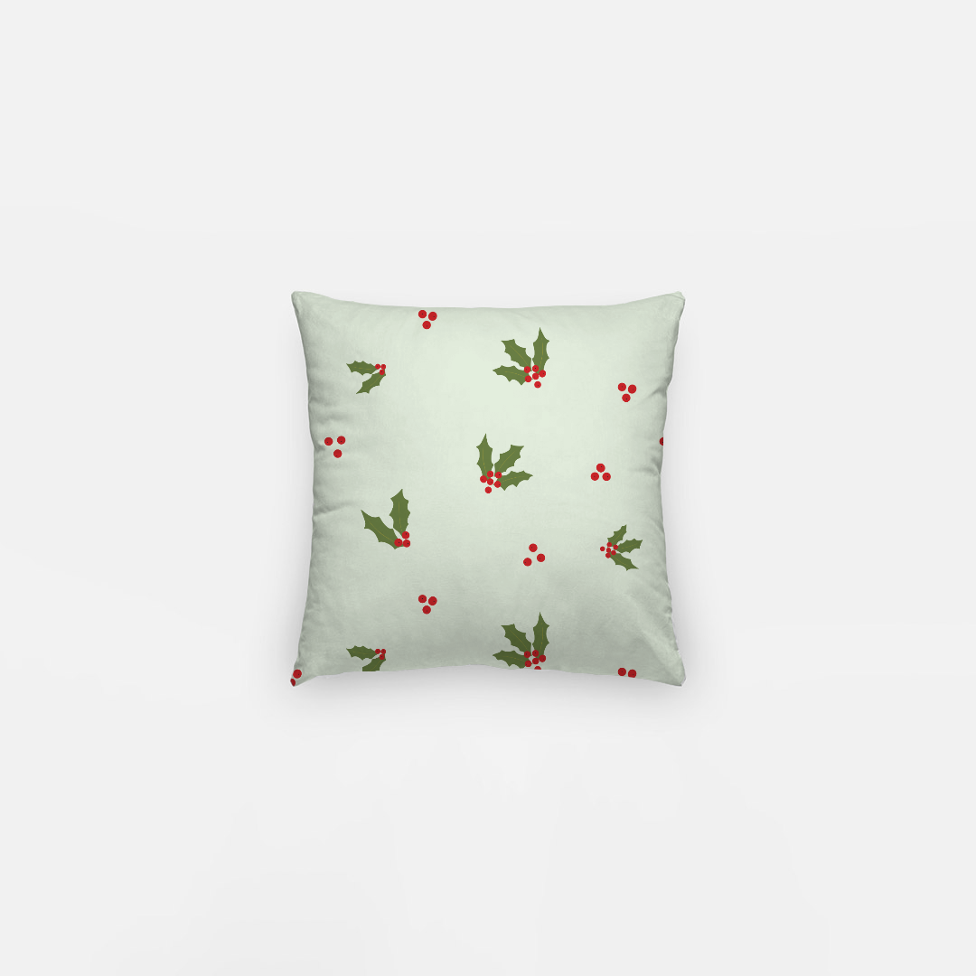 10x10 Green Holiday Polyester Pillowcase - Holly