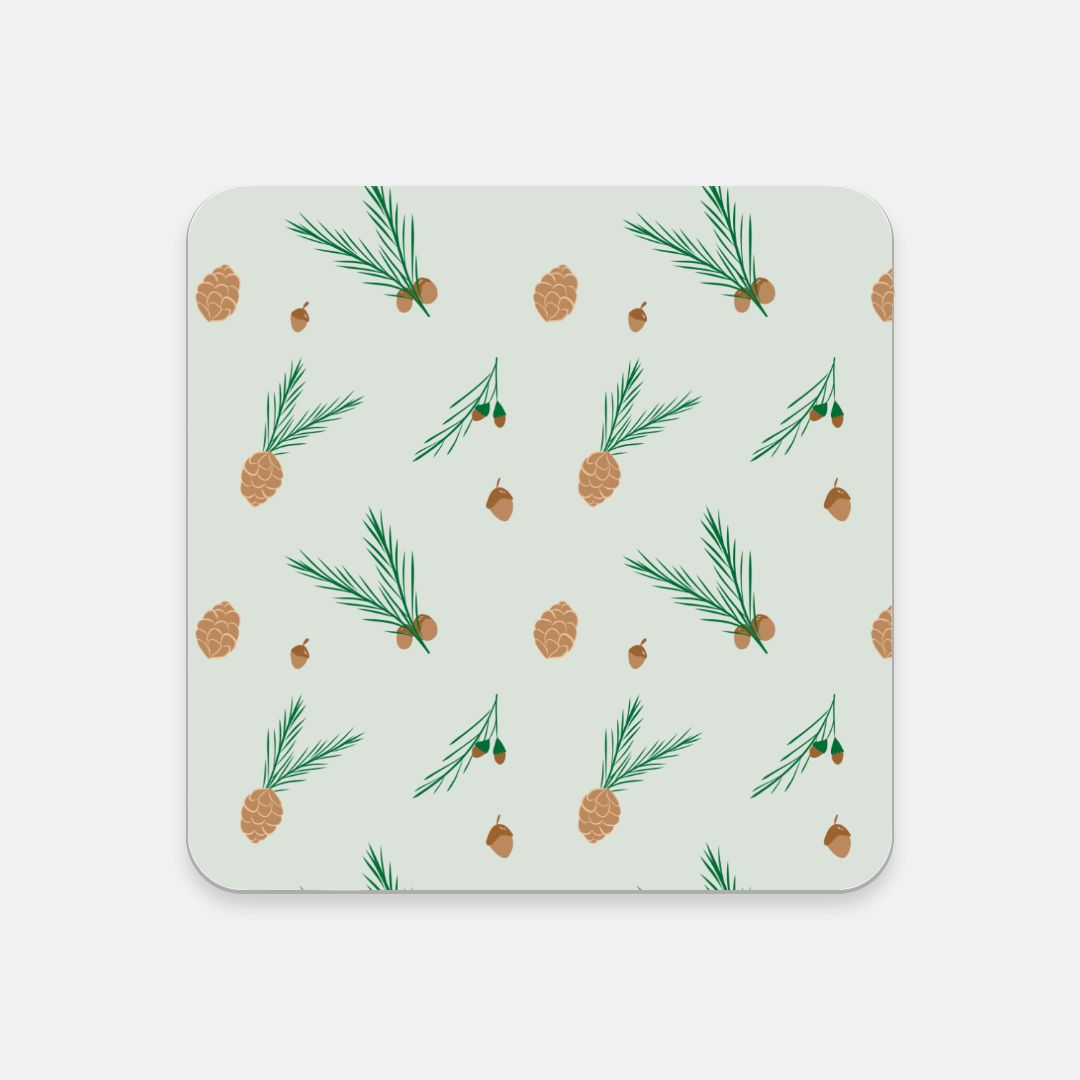 Cork Back Coaster - Pinecones & Acorns