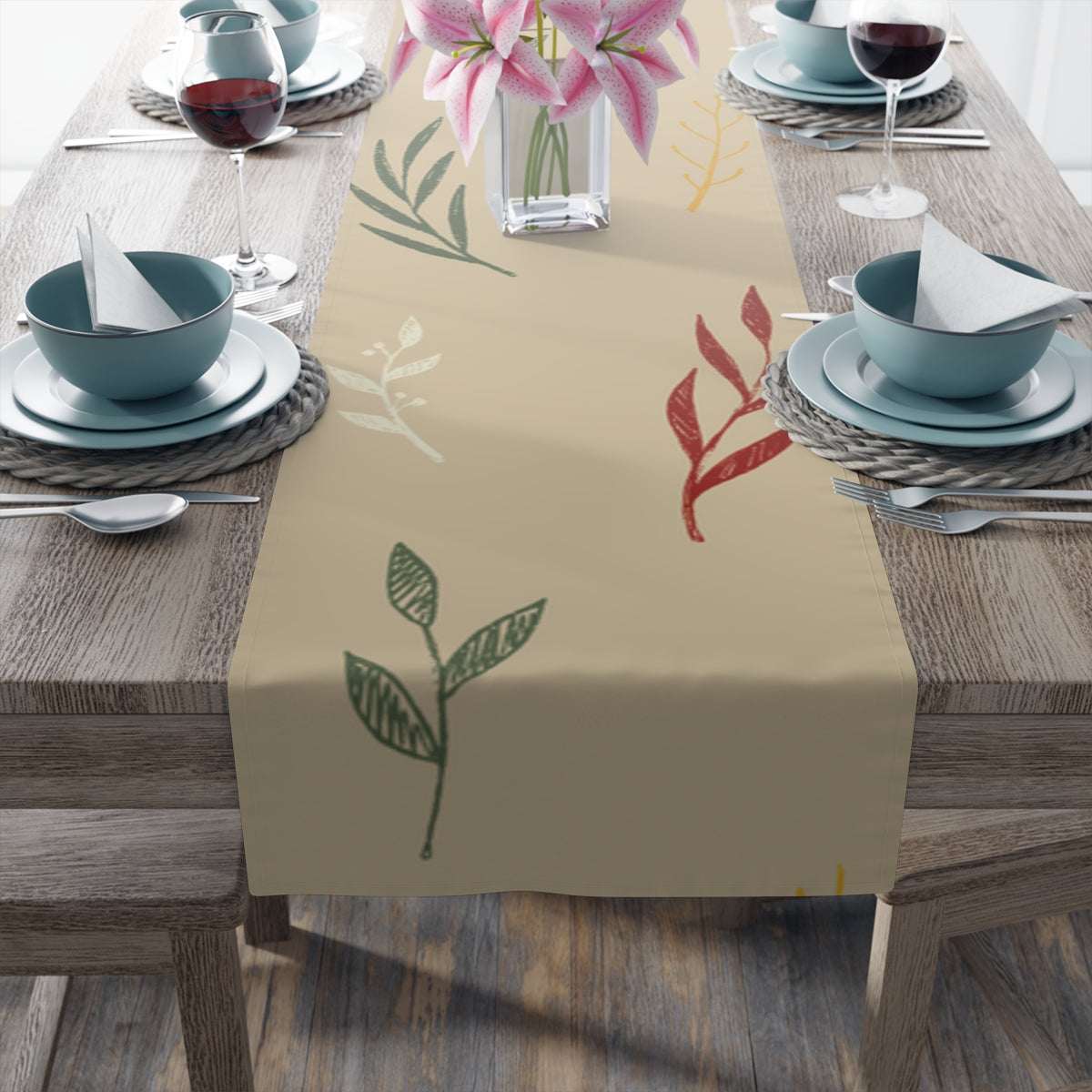 Beige Holiday Table Runner - Colorful Garland