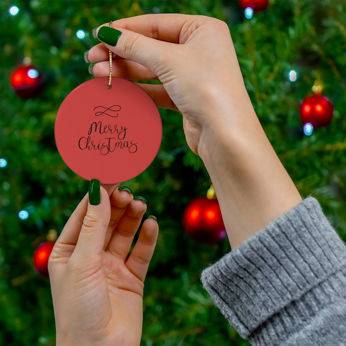 Ceramic Holiday Ornament - Cursive Merry Christmas