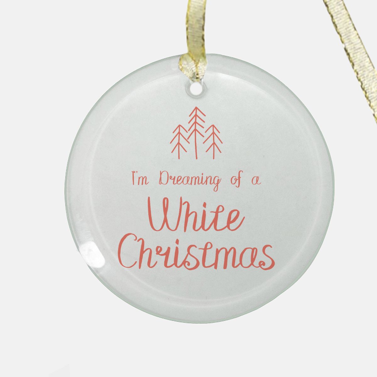 Round Clear Glass Holiday Ornament - White Christmas