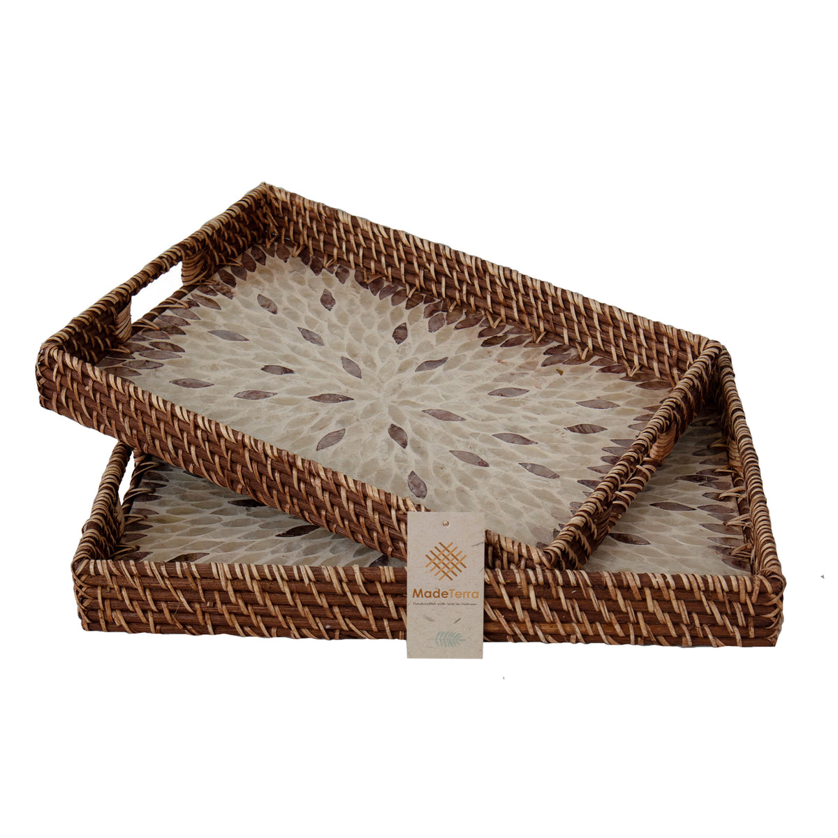 Rectangular Rattan Wicker Tray - Set of 2