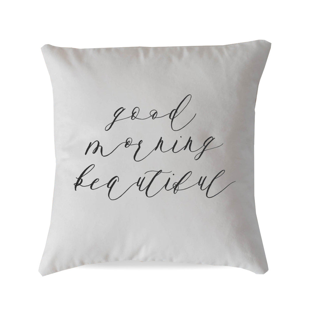 "Good Morning Beautiful" Script Pillow | Lifestyle Details