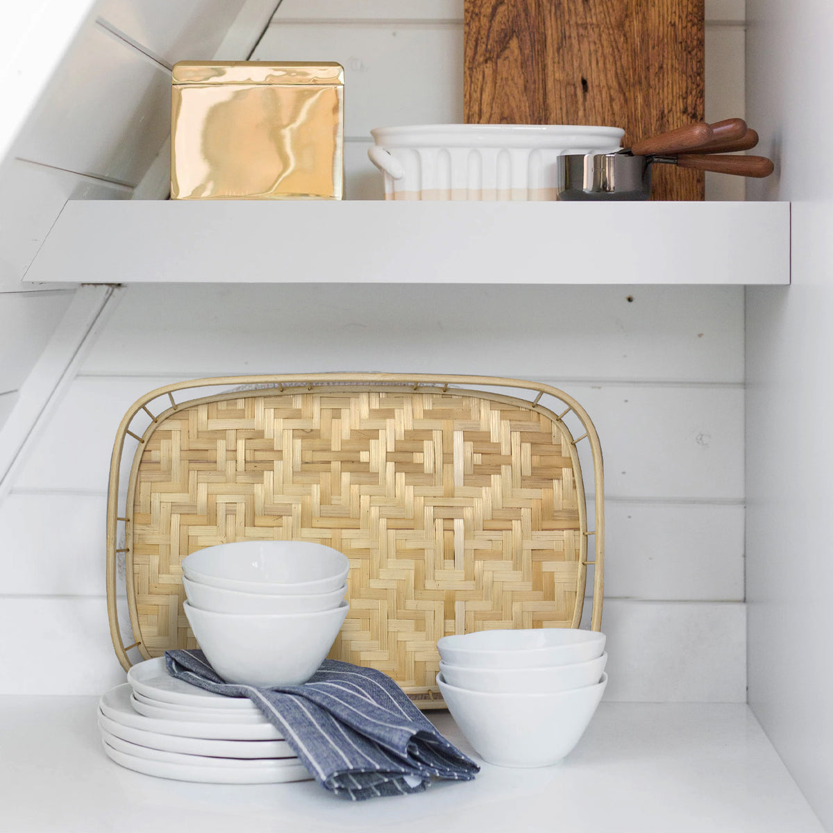 Bamboo Wicker Serving Trays with Handles