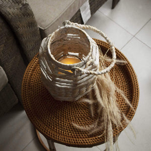 Hand Woven Wicker Candle Holder Lantern & Handle