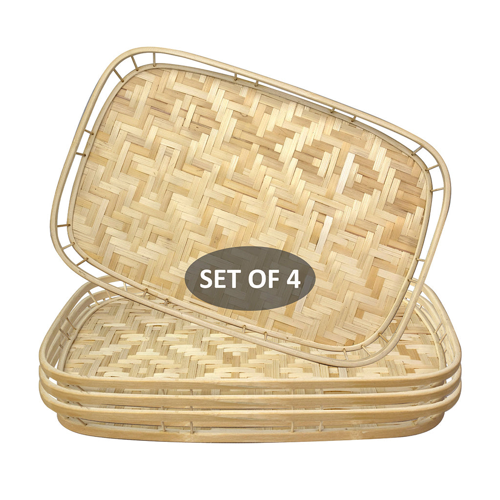 Bamboo Wicker Serving Trays with Handles