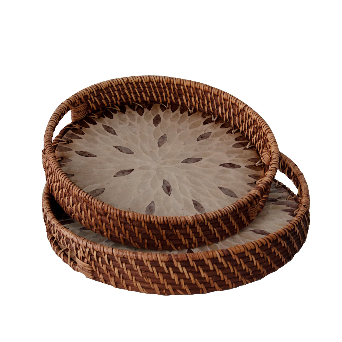 Round Rattan Wicker Tray - Set of 2