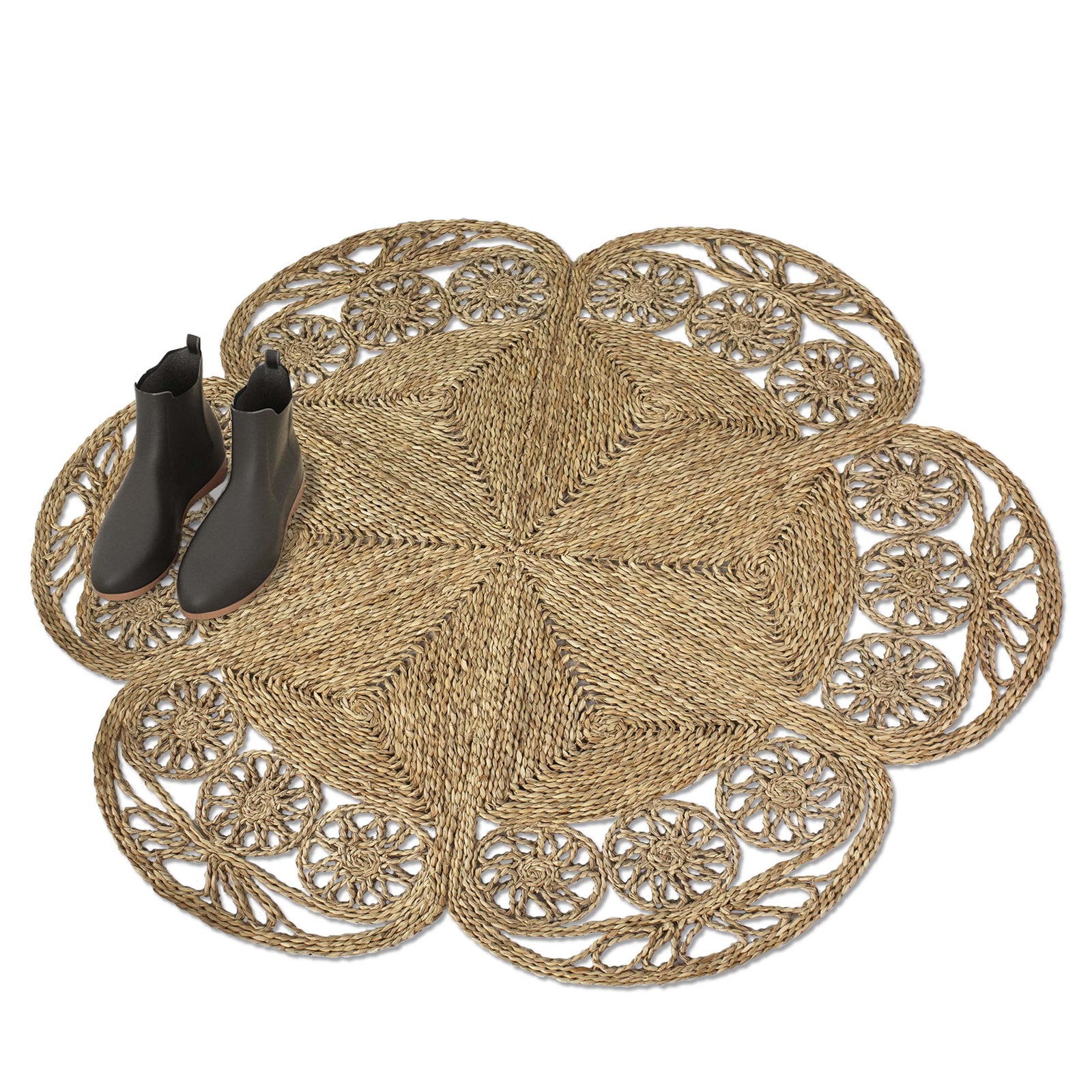 Natural Fiber Seagrass Wicker Flower Rug