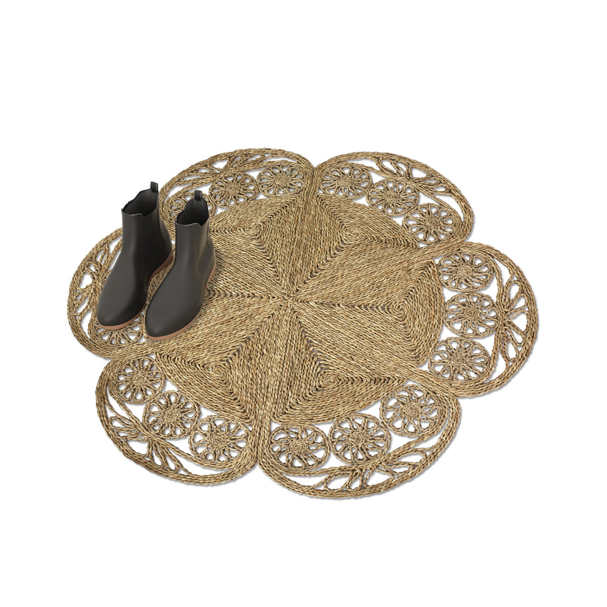 Natural Fiber Seagrass Wicker Flower Rug