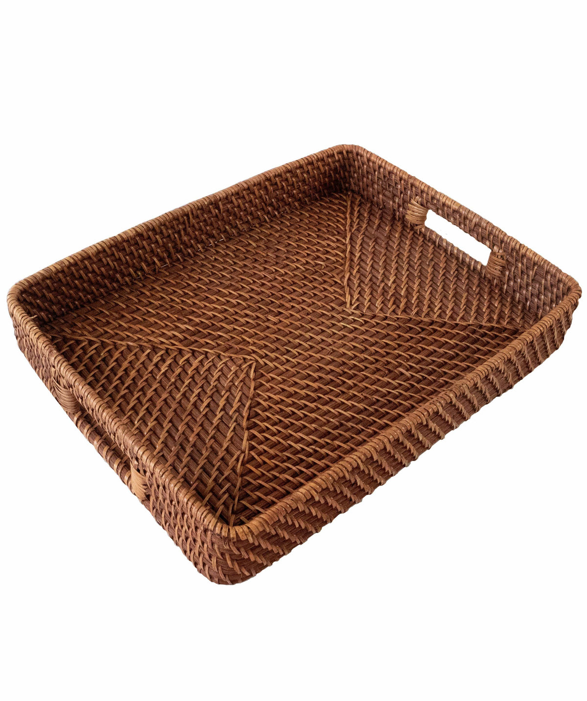 Large Rectangular Rattan Serving Trays with Handles