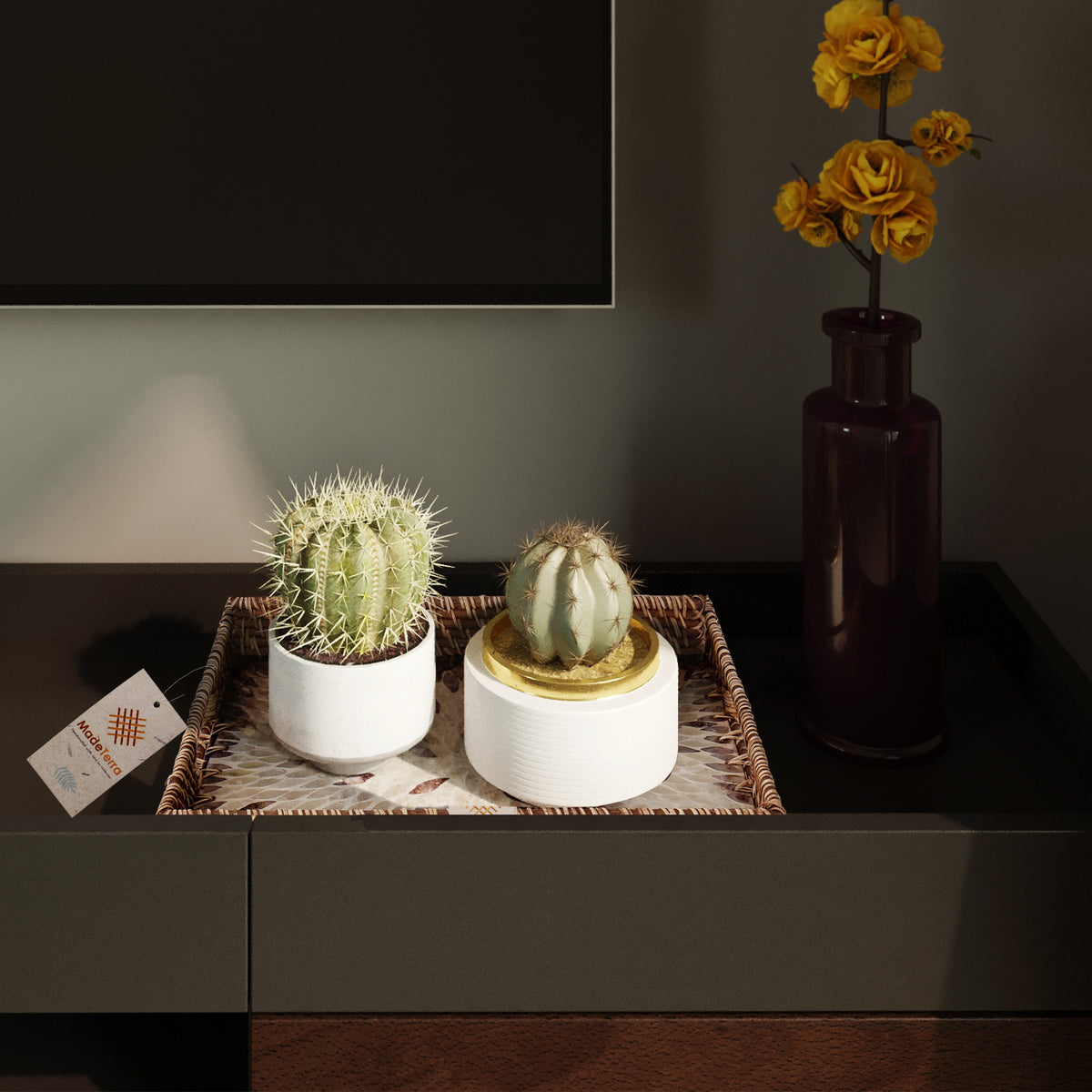 Rectangular Rattan Wicker Tray - Set of 2