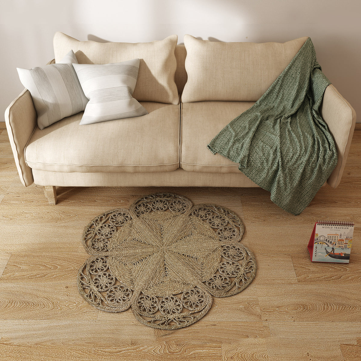 Natural Fiber Seagrass Wicker Flower Rug