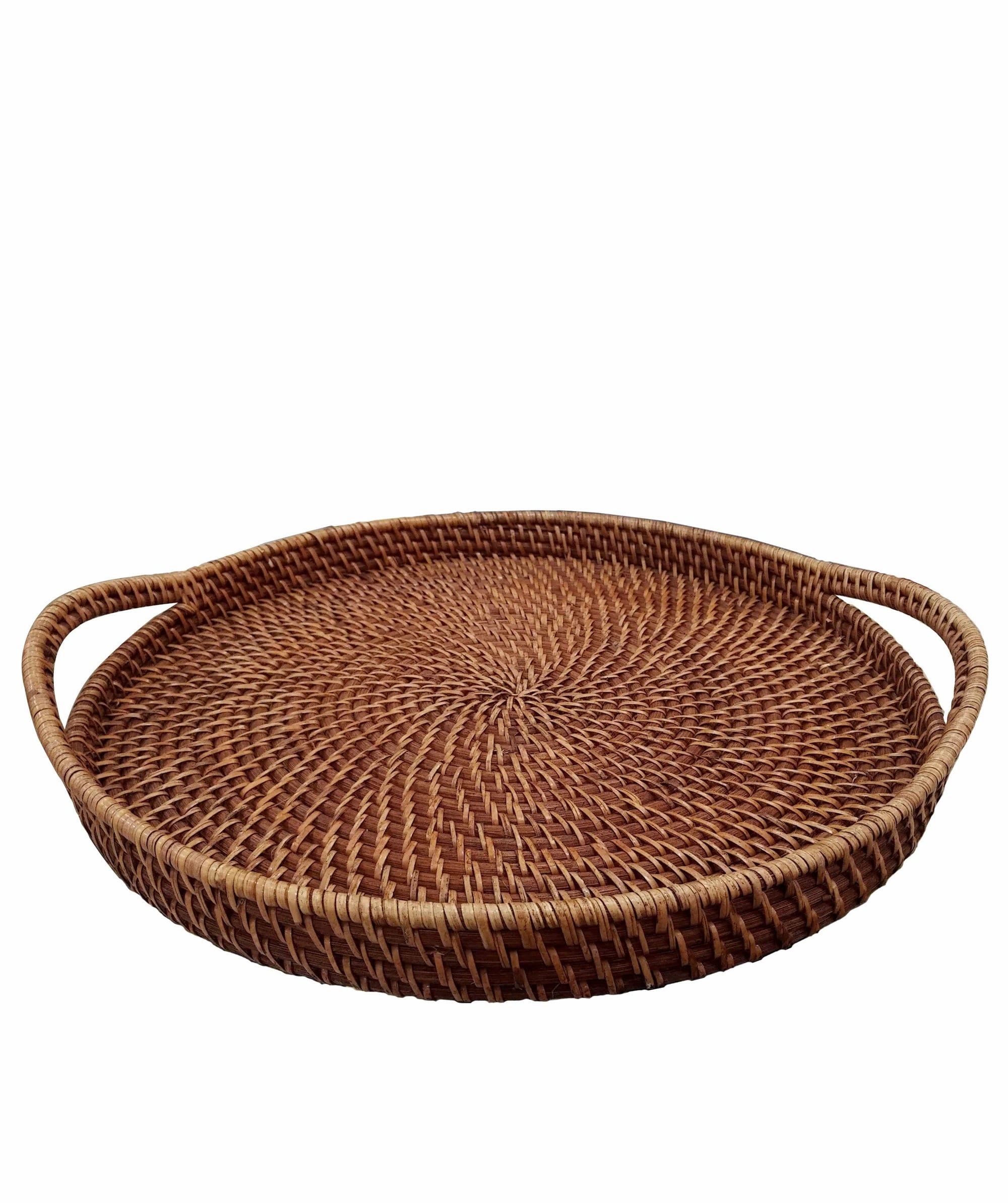Round Wicker Serving Trays with Handles - 19"
