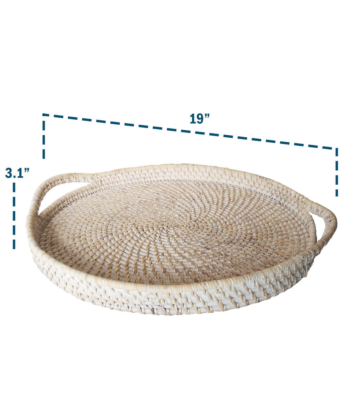 Round Wicker Serving Trays with Handles - 19"