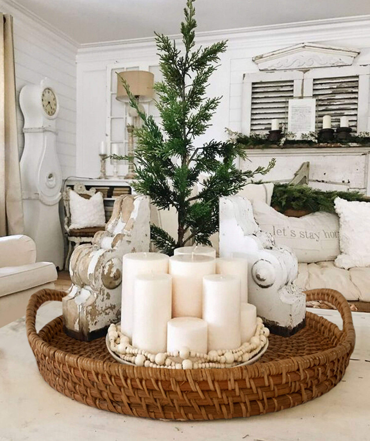 Round Wicker Serving Trays with Handles - 19"