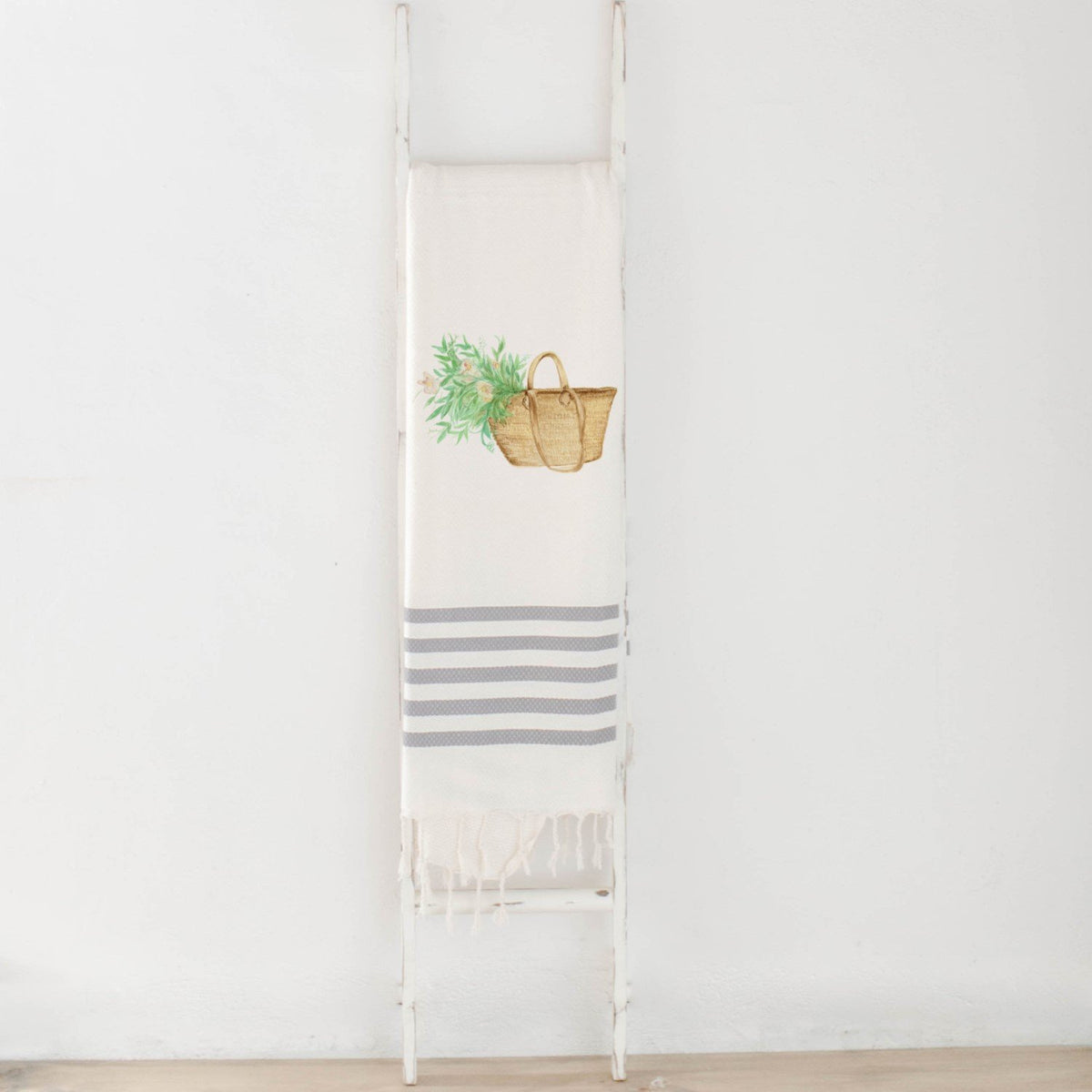 Market Flower Basket Watercolor Throw Blanket