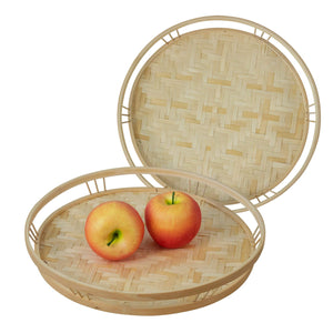 Bamboo Wicker Round Serving Trays with Handles
