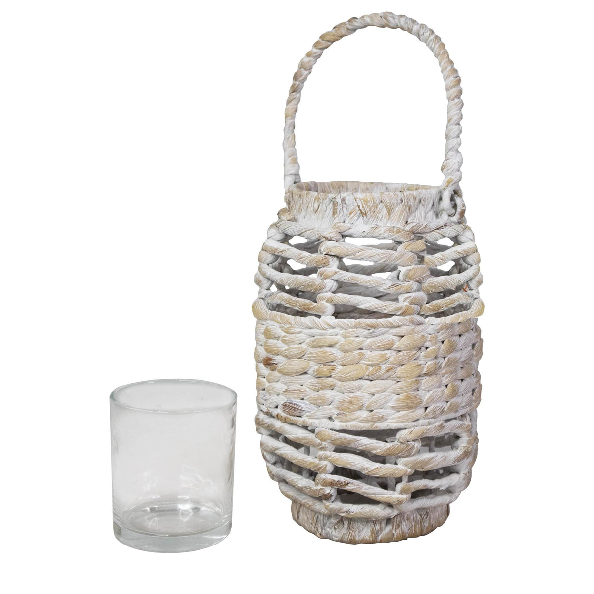 Hand Woven Wicker Candle Holder Lantern & Handle
