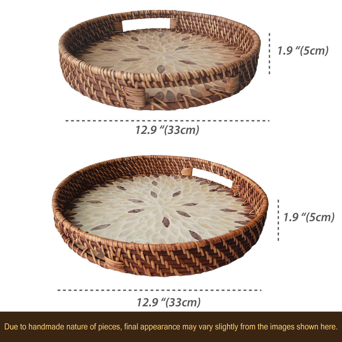 Round Rattan Wicker Tray - Set of 2
