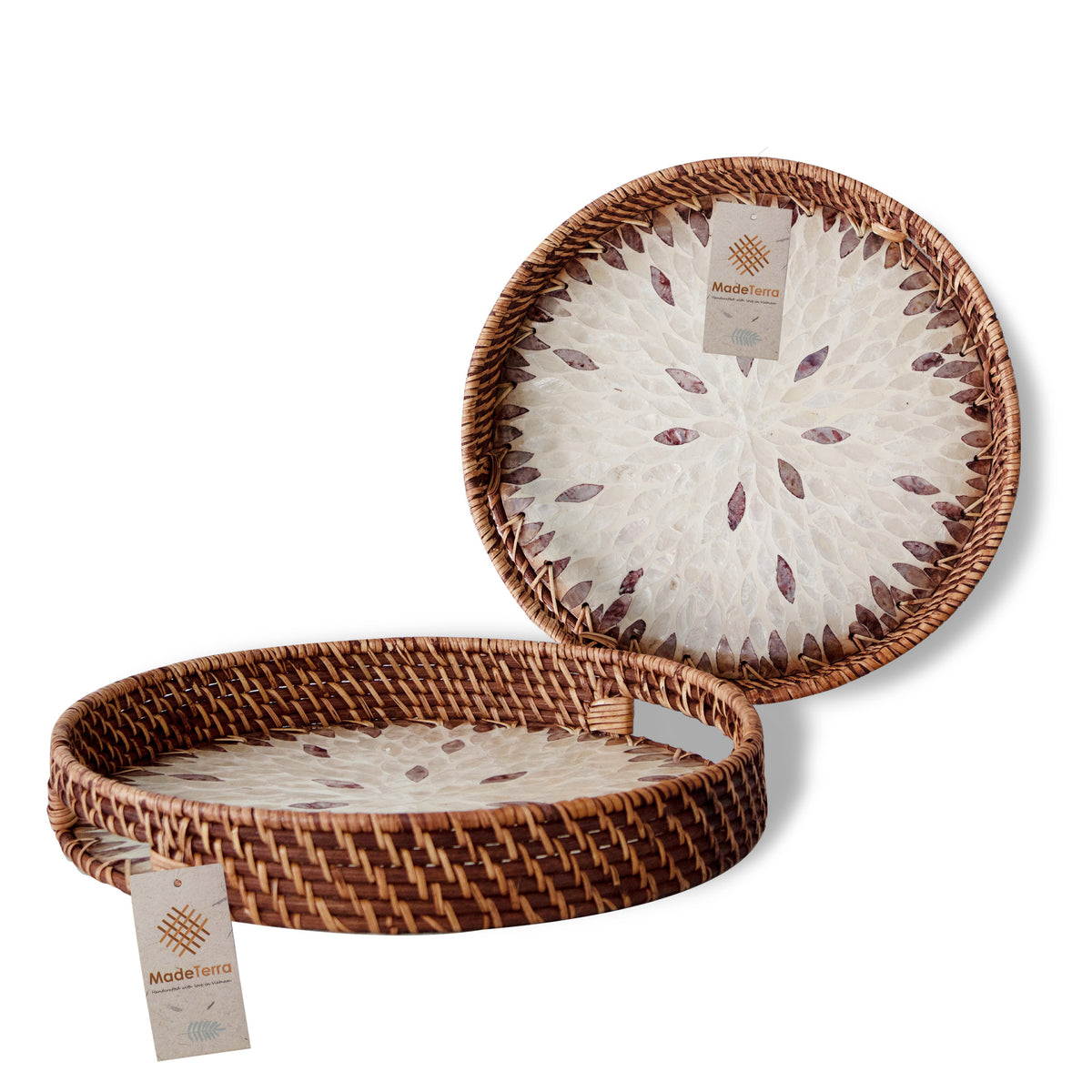 Round Rattan Wicker Tray - Set of 2