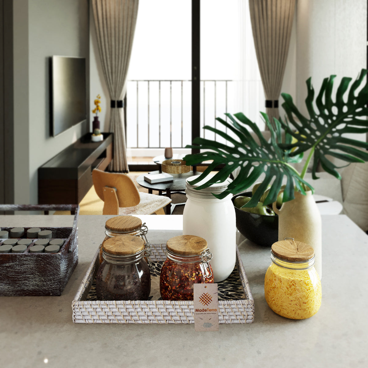 Rectangular Rattan Wicker Tray - Set of 2