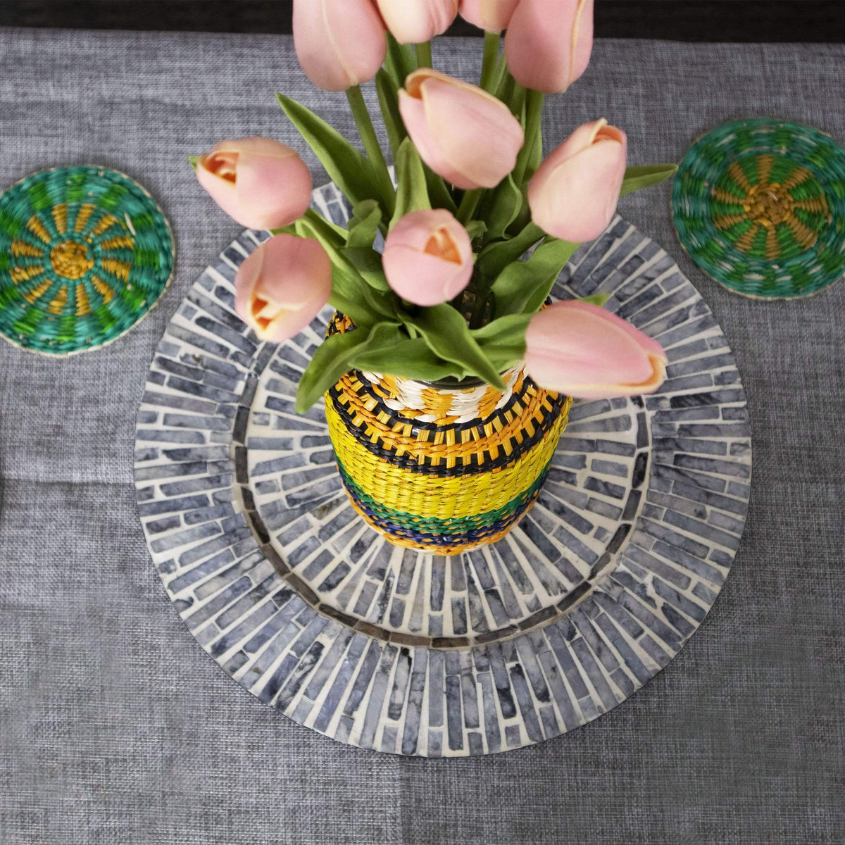 Mother Of Pearl Inlay Charger Plates - Set of 2