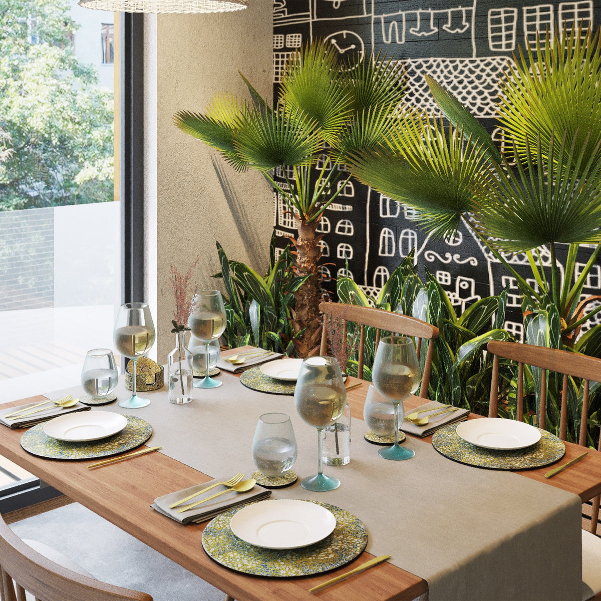 Lacquer Placemats with Eggshell Inlay - Blue