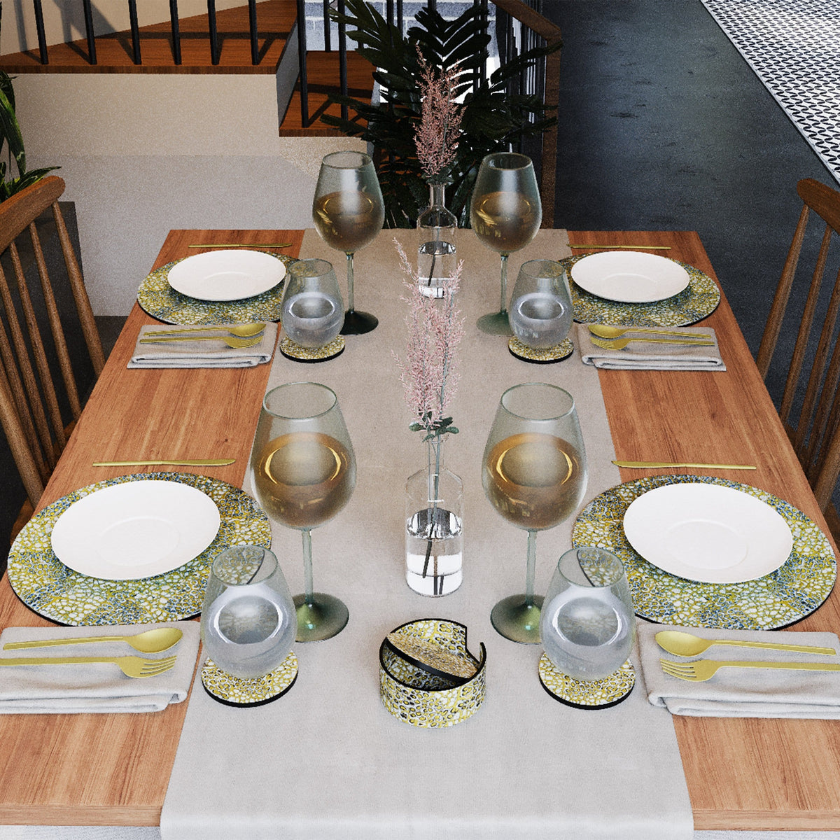 Lacquer Placemats with Eggshell Inlay - Blue