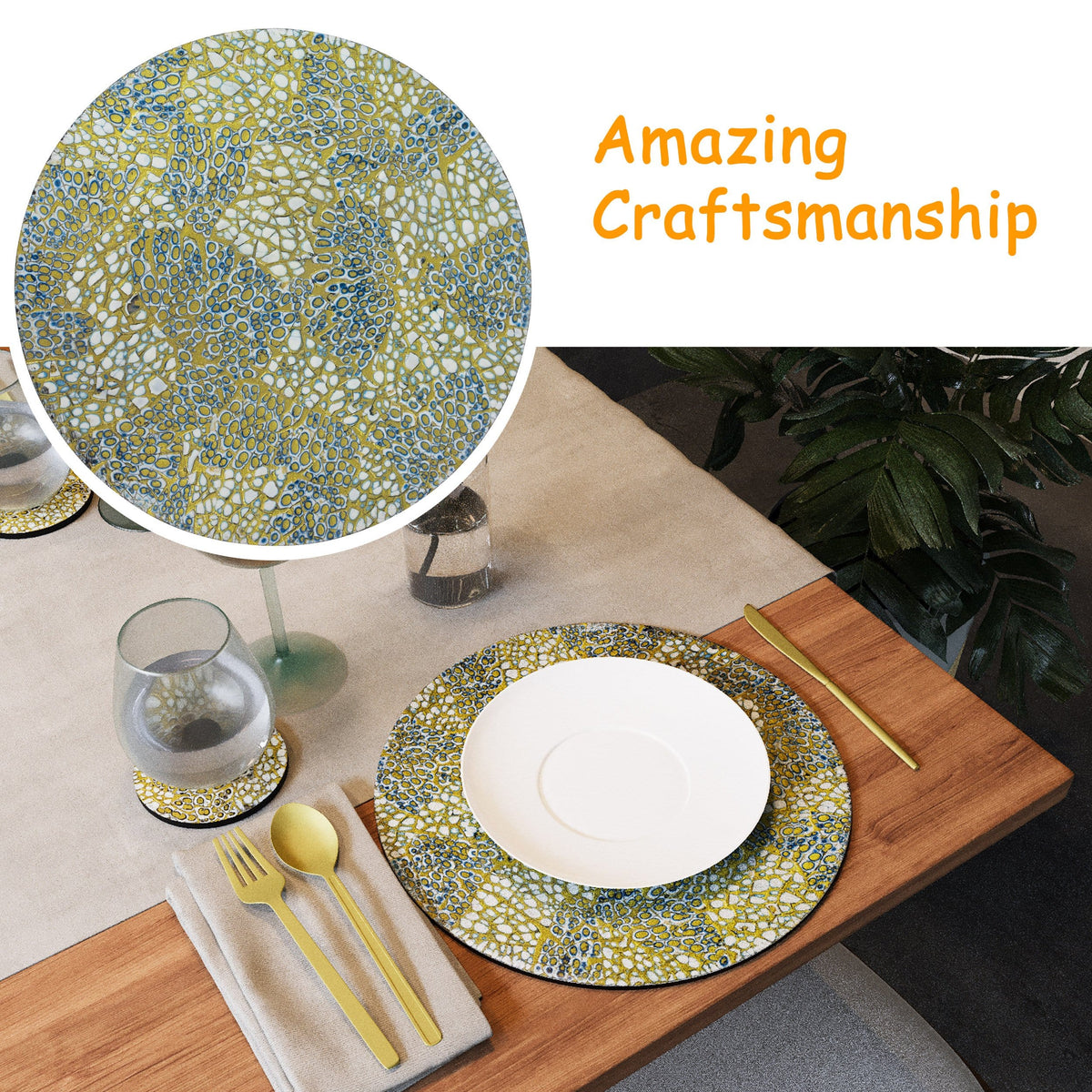 Lacquer Placemats with Eggshell Inlay - Blue