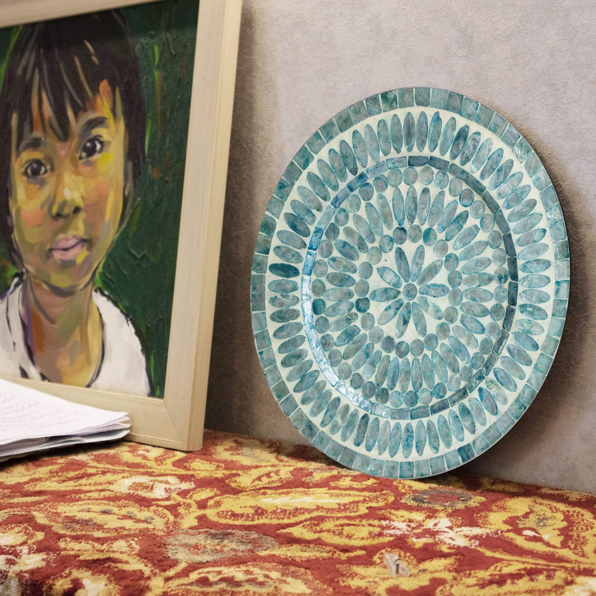 Mother Of Pearl Inlay Charger Plates - Set of 2