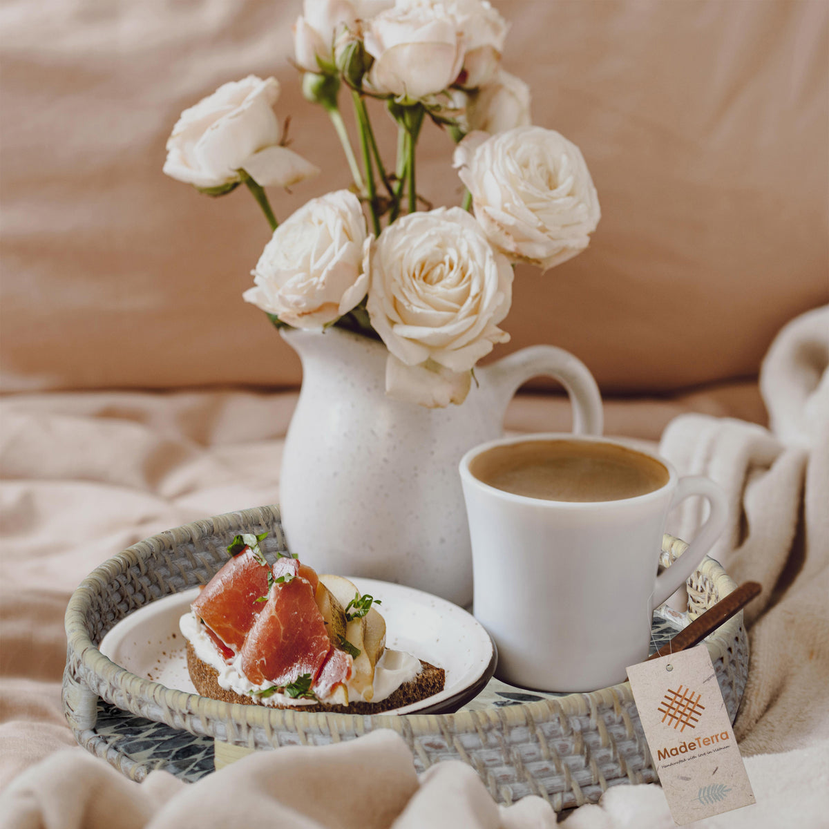 Round Rattan Wicker Tray - Set of 2