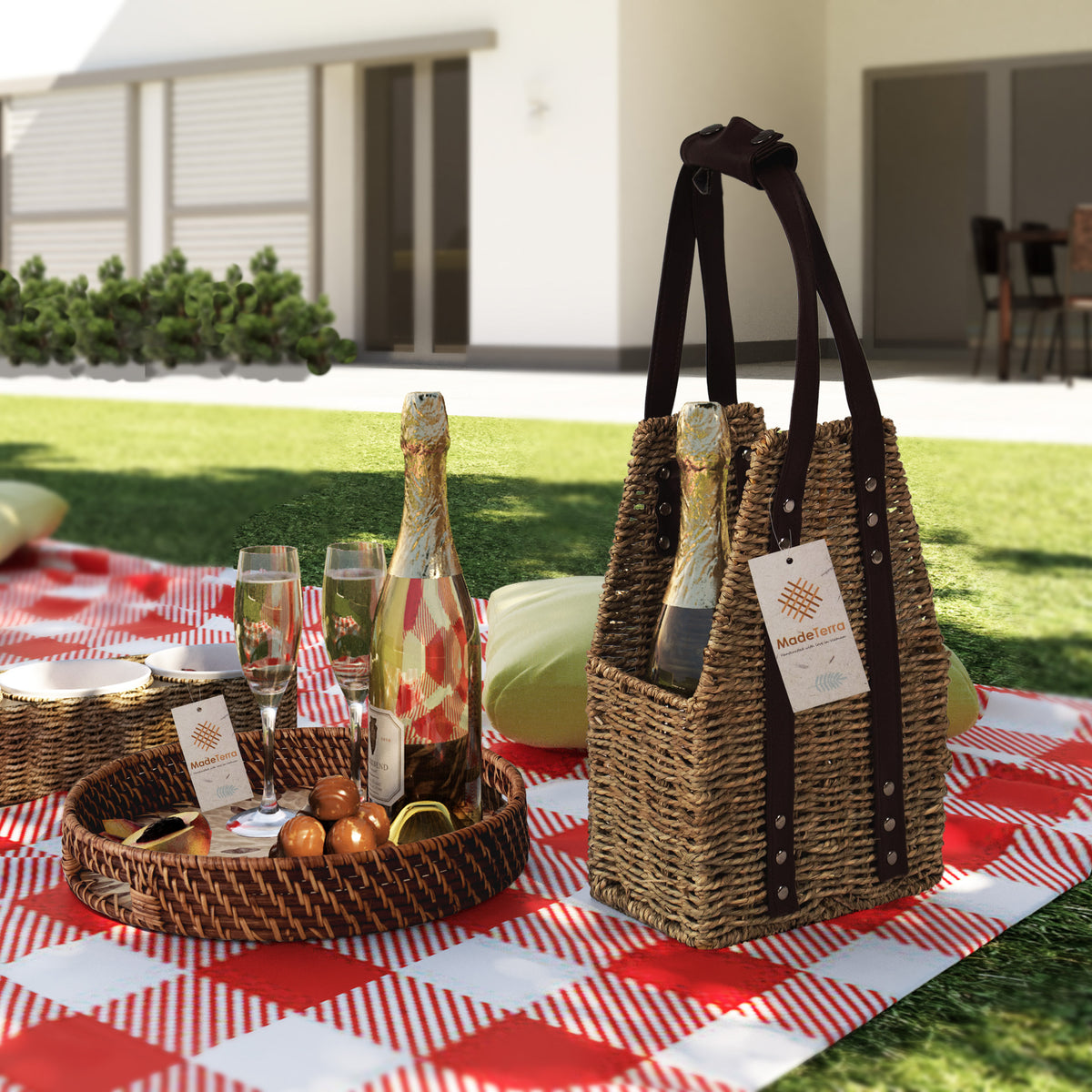 Round Rattan Wicker Tray - Set of 2