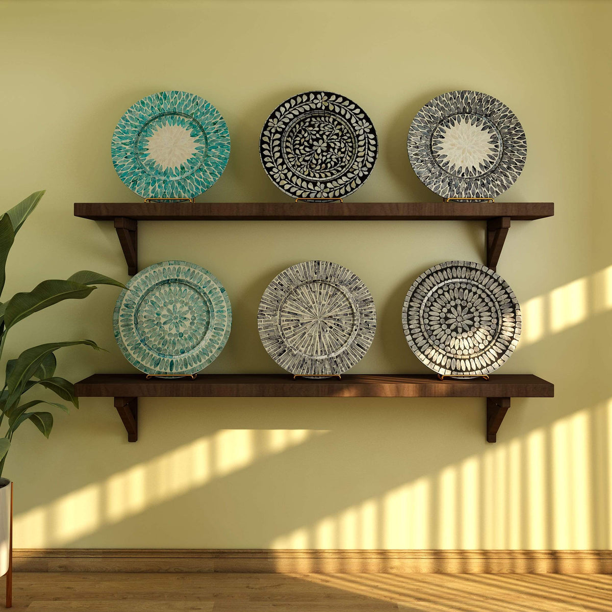 Mother Of Pearl Inlay Charger Plates - Set of 2