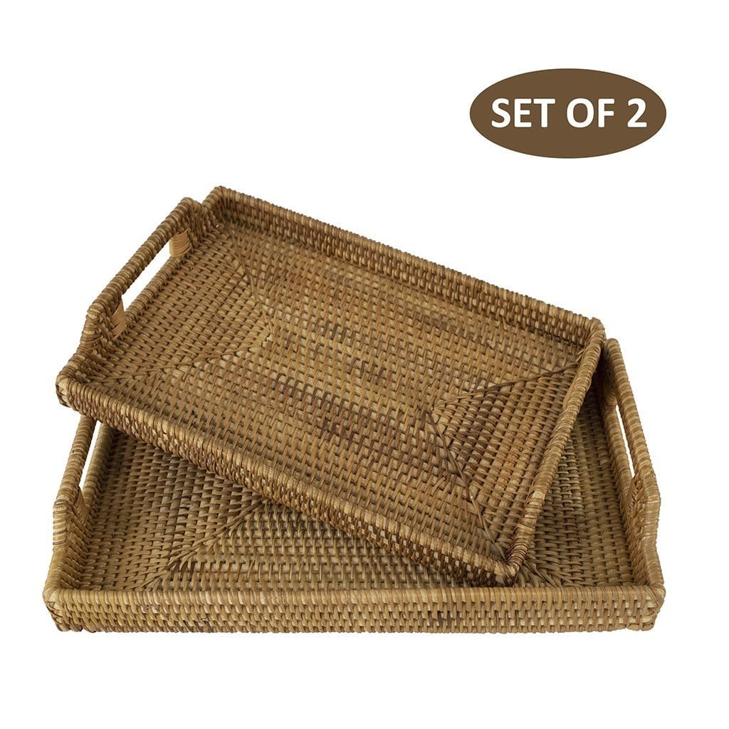 Wicker Serving Trays and Platters with Handles