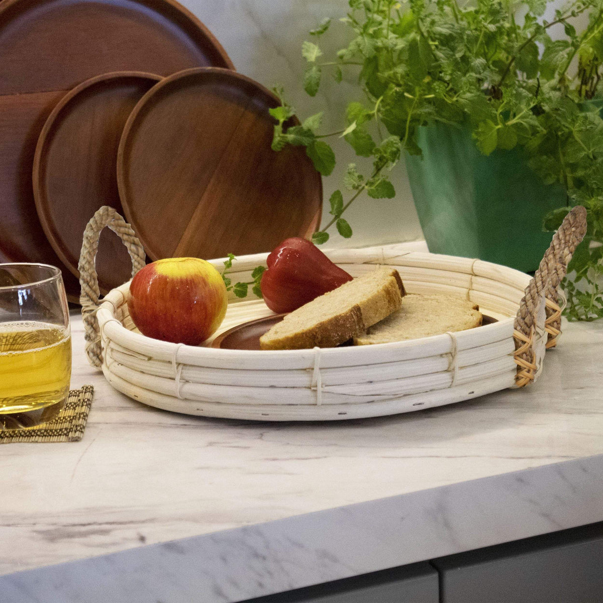 Round Wicker Serving Trays - Set of 2
