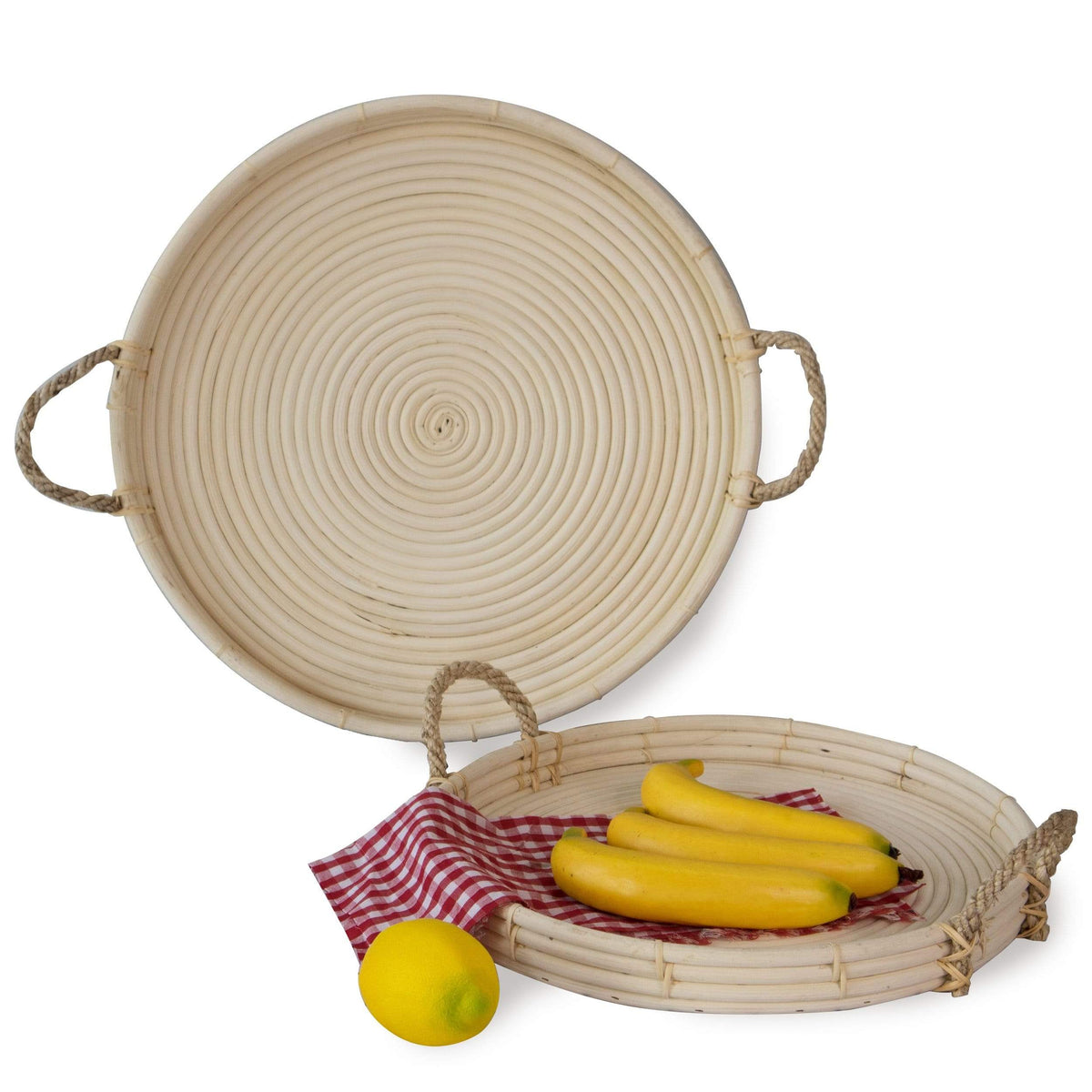 Round Wicker Serving Trays - Set of 2