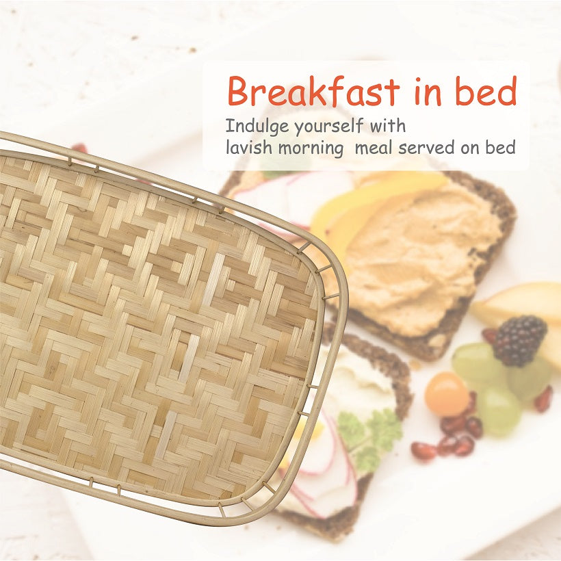 Bamboo Wicker Serving Trays with Handles