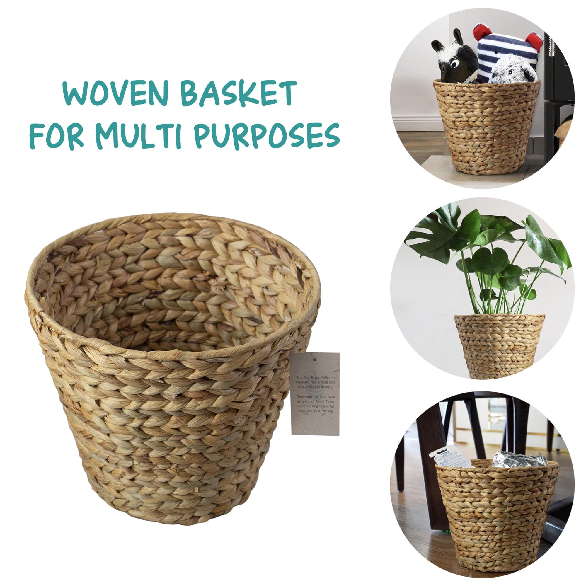 Wicker Hand-Woven Waste Basket