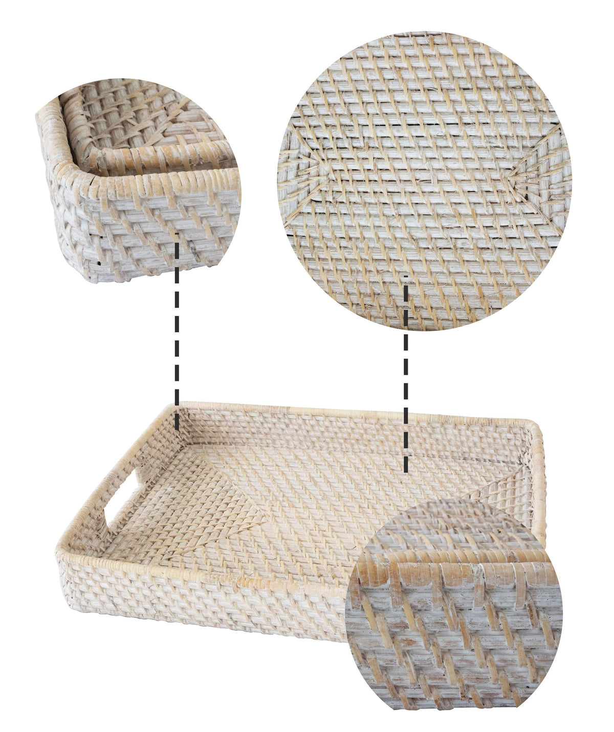 Large Rectangular Rattan Serving Trays with Handles