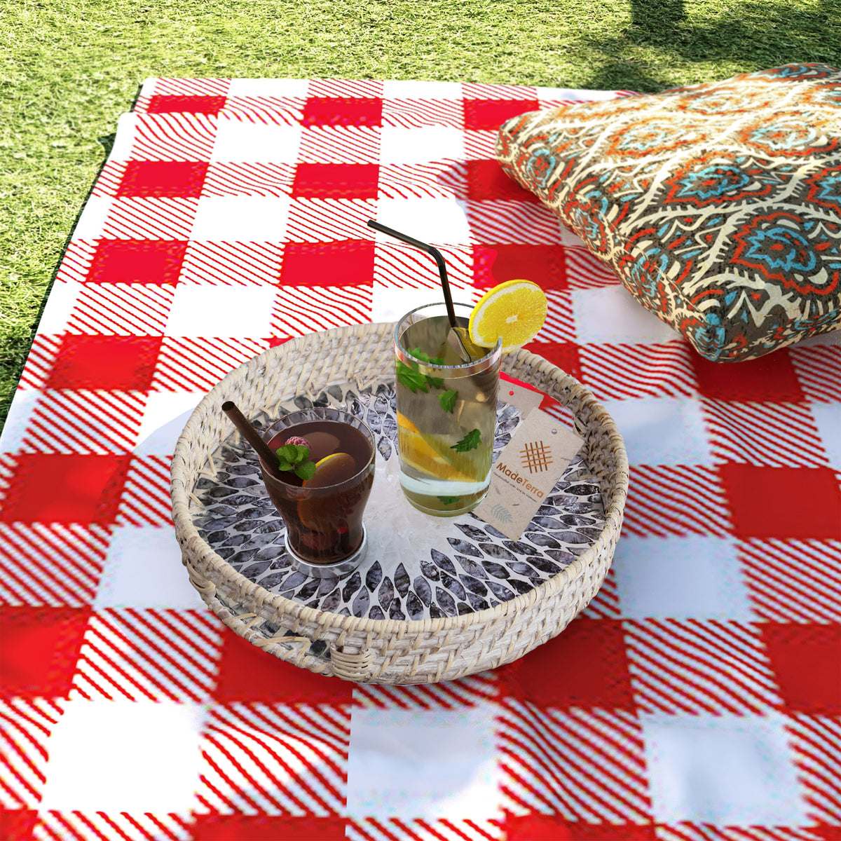 Round Rattan Wicker Tray - Set of 2