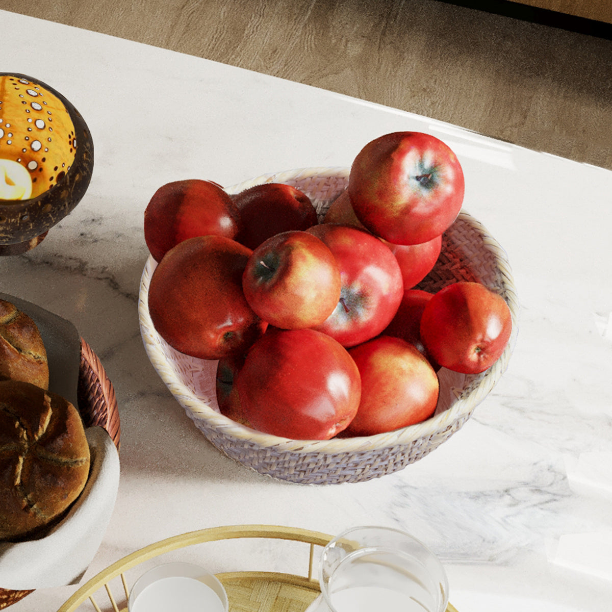 Rattan Wicker Tray with Wooden Base & Insert Handle