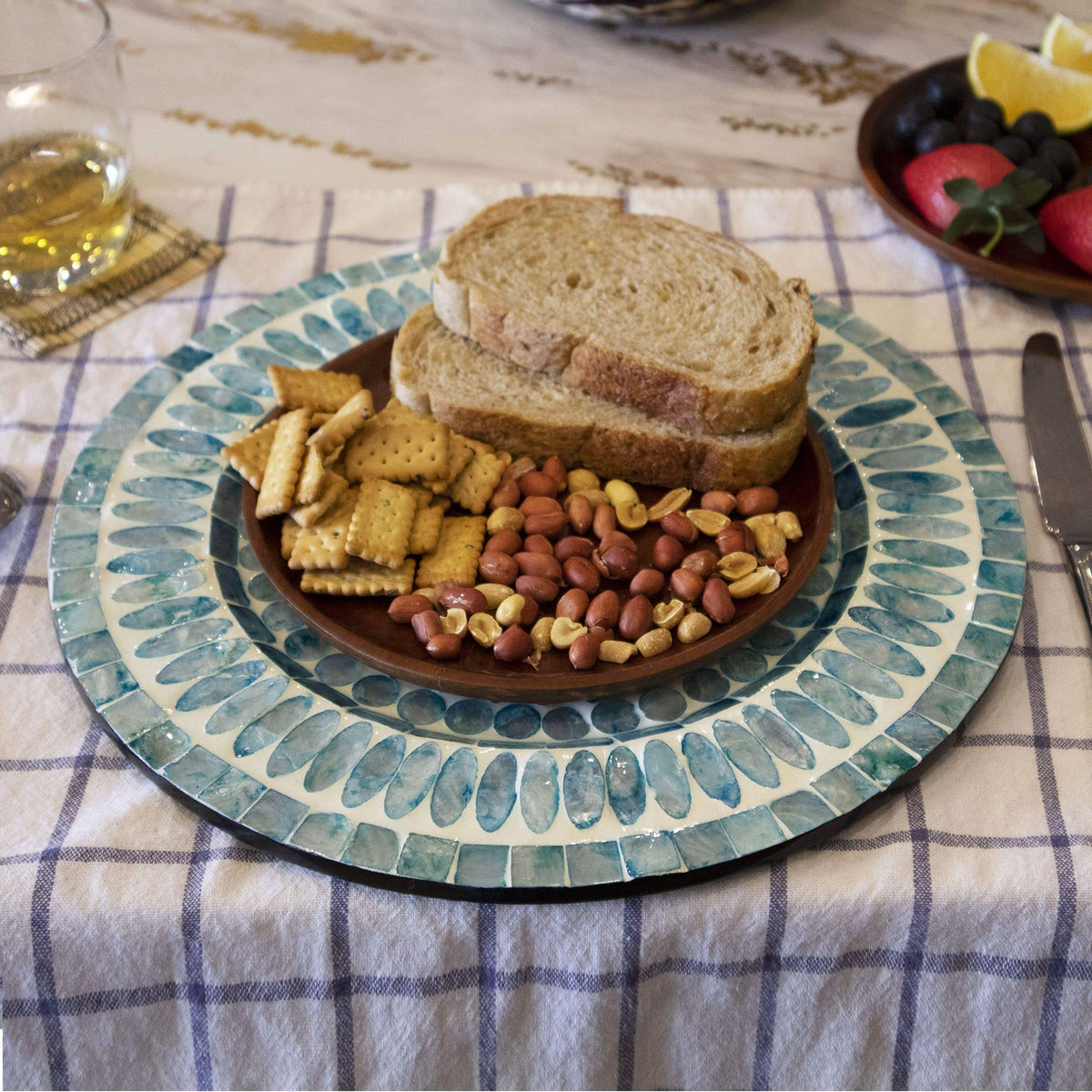 Mother Of Pearl Inlay Charger Plates - Set of 2