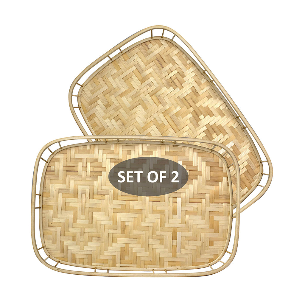 Bamboo Wicker Serving Trays with Handles