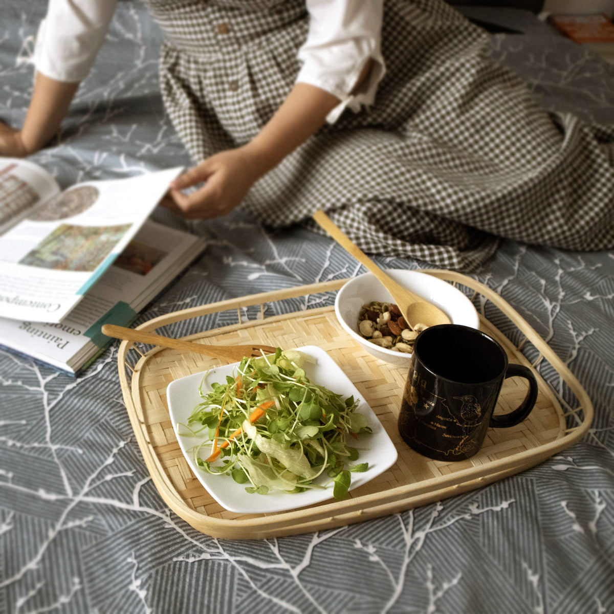 Bamboo Wicker Serving Trays with Handles