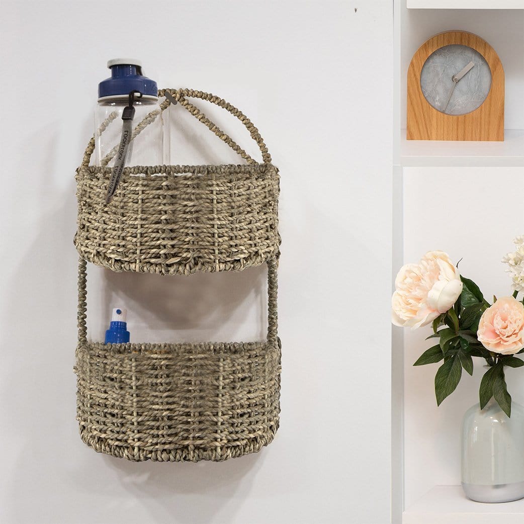 2-Tier Wicker Wall Hanging Storage Baskets