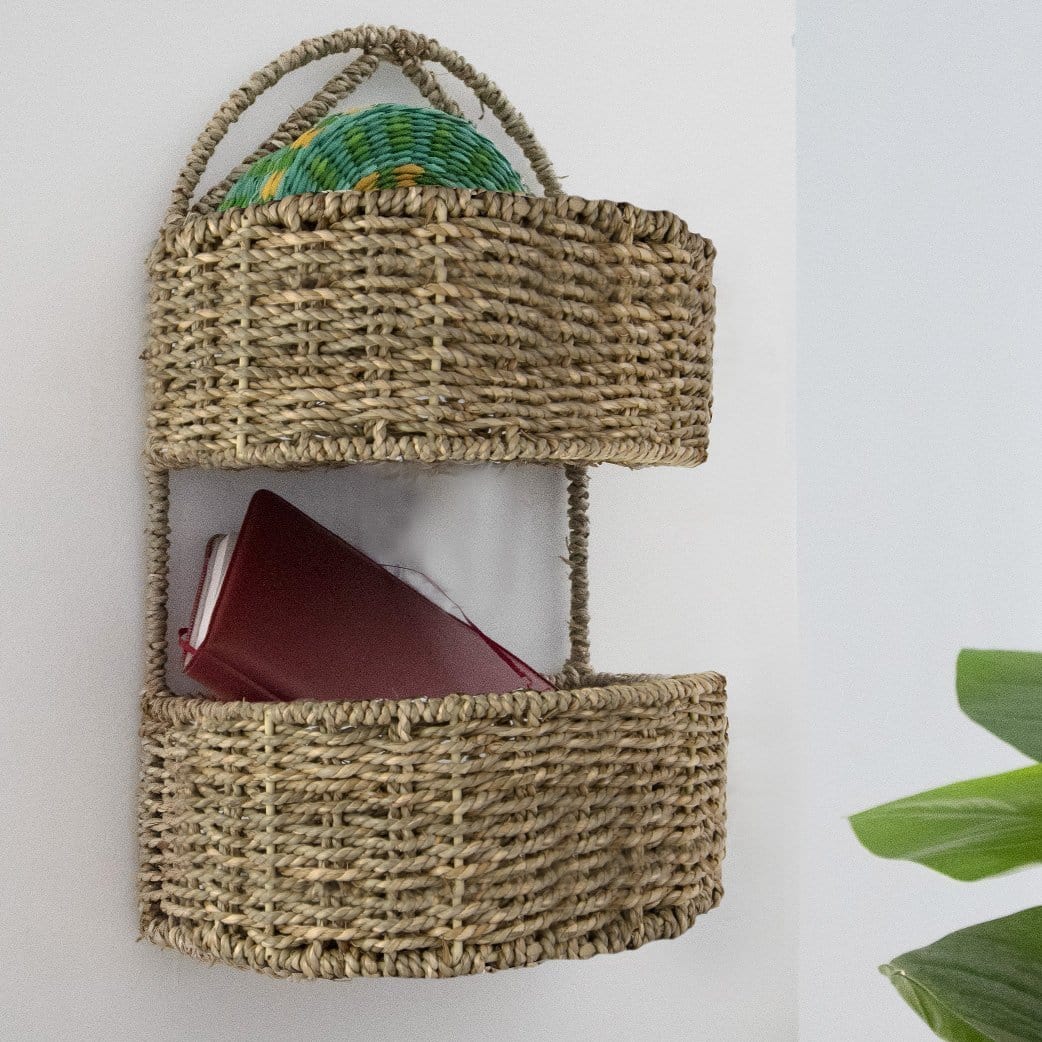 2-Tier Wicker Wall Hanging Storage Baskets
