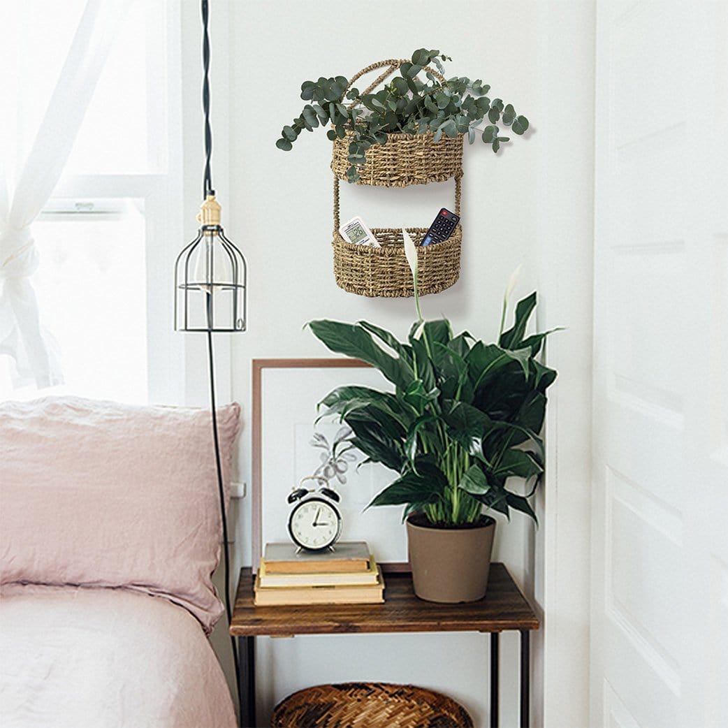 2-Tier Wicker Wall Hanging Storage Baskets
