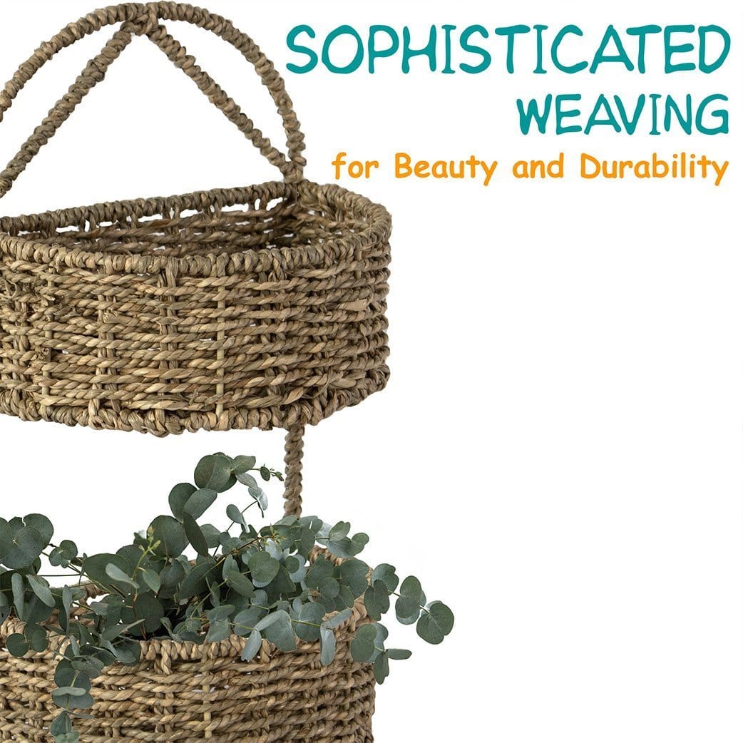 2-Tier Wicker Wall Hanging Storage Baskets