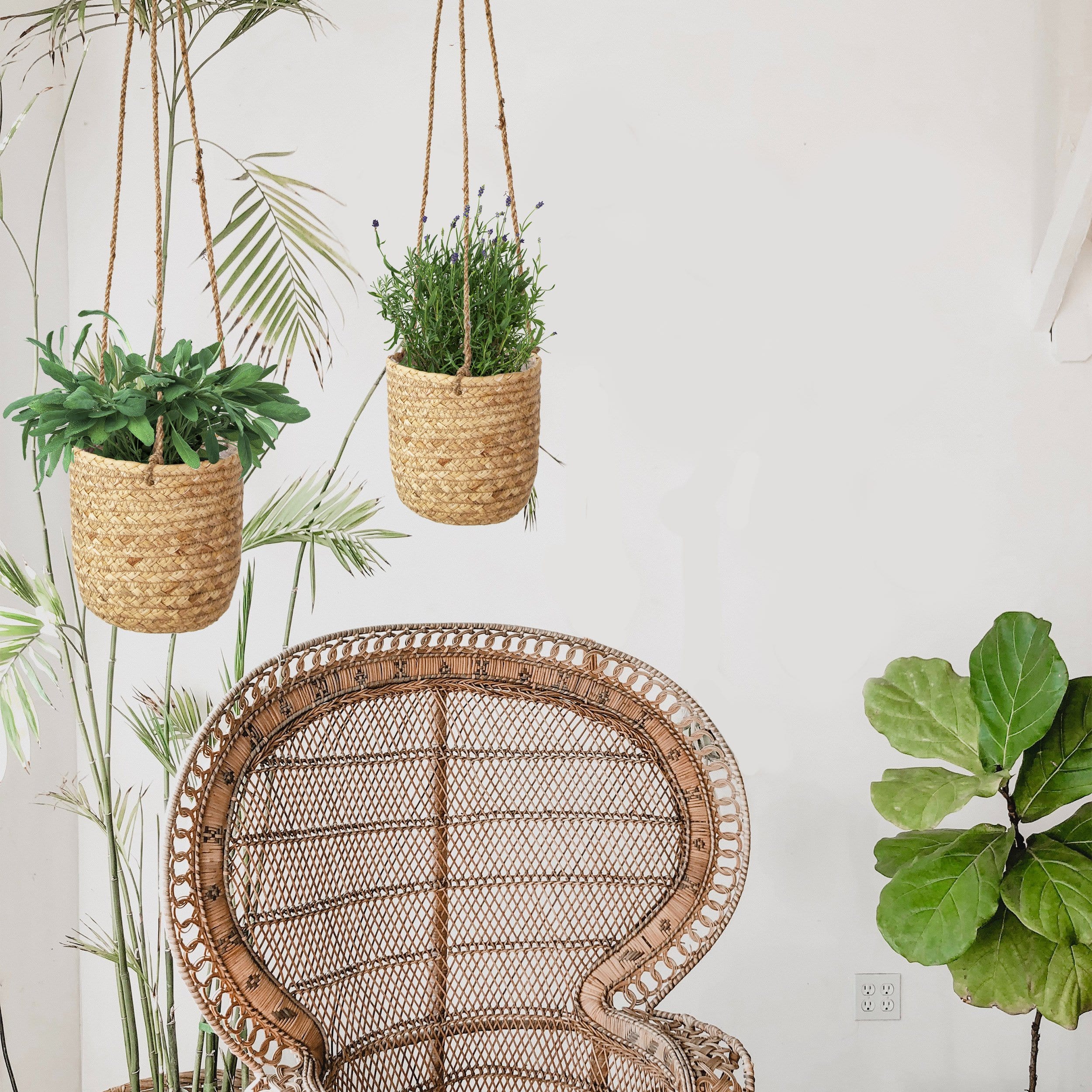 woven planter pots Woven Hanging Plant Pots with Waterproof Interior