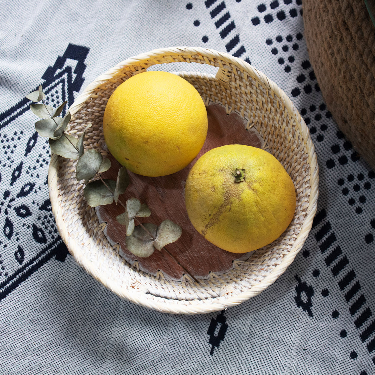 Rattan Wicker Tray with Wooden Base & Insert Handle